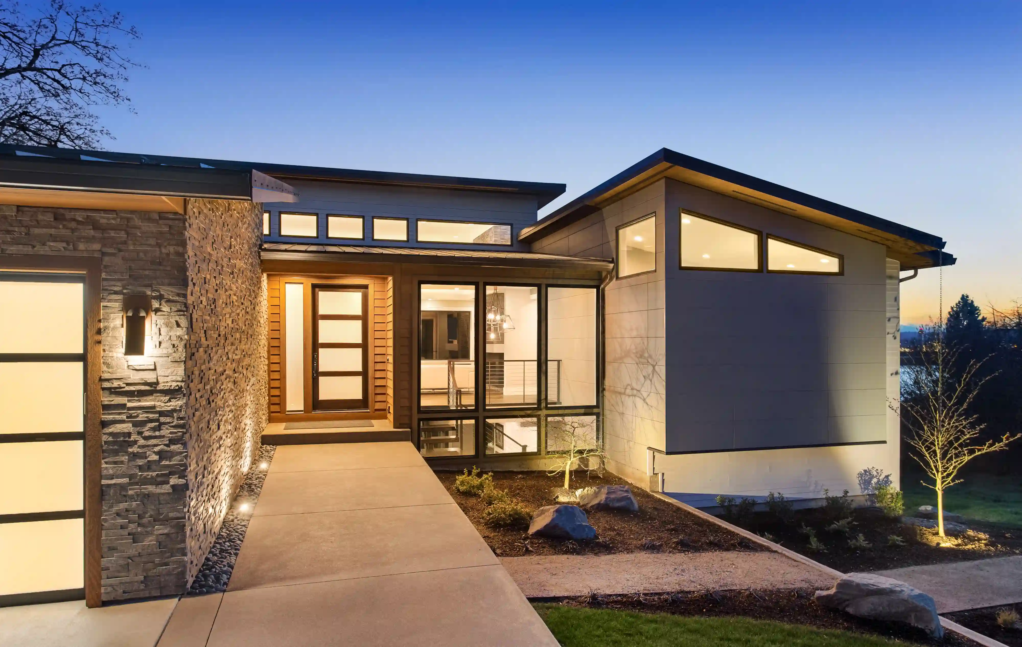 a beautiful modern home during twilight