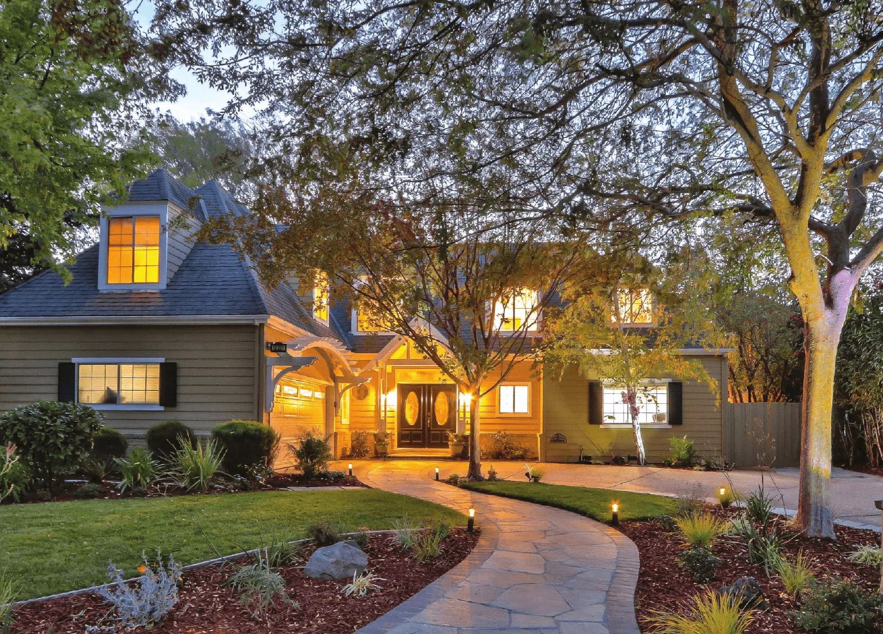 a luxury home at twilight