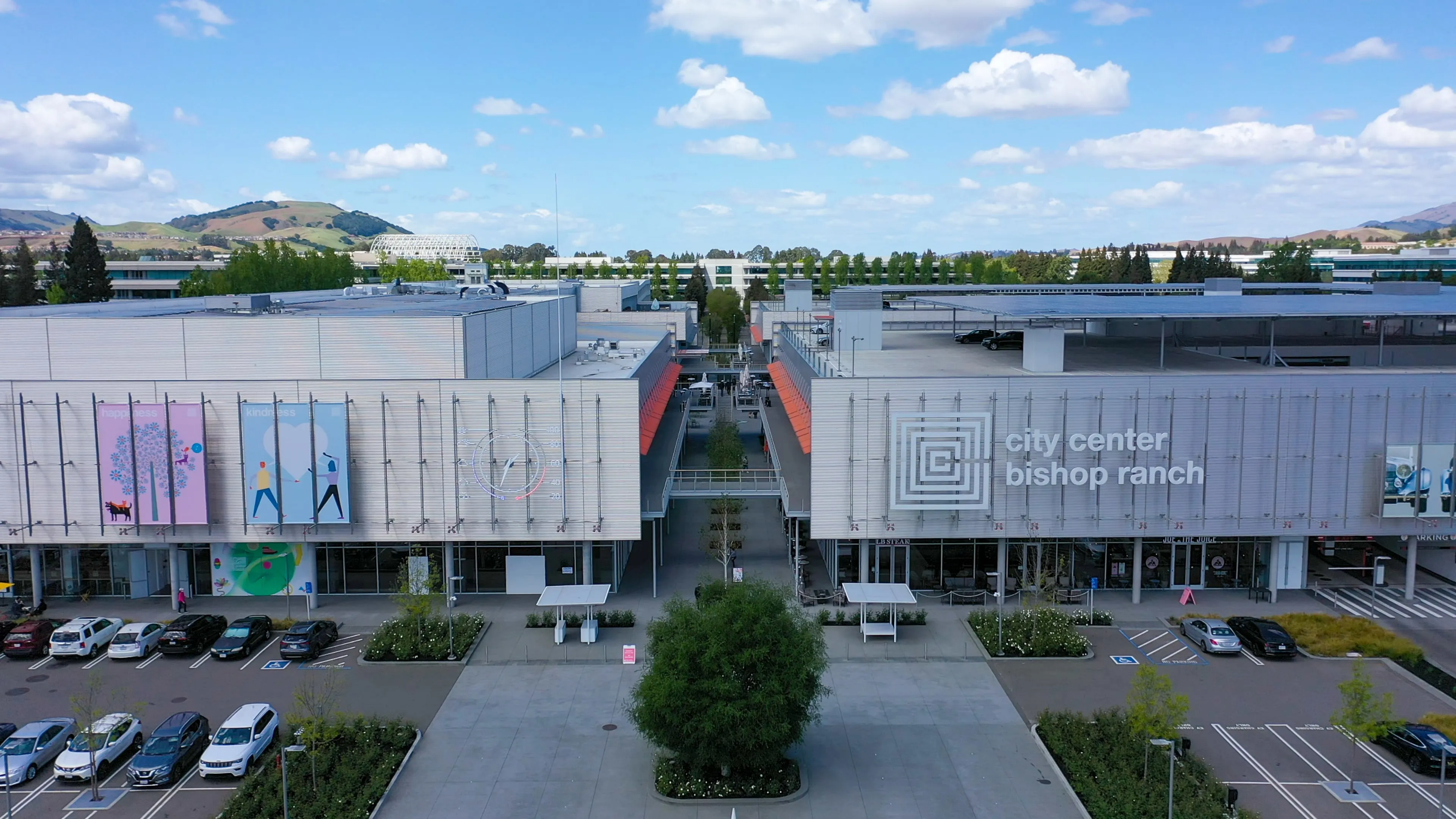 An aerial view of Bishop Ranch shopping center in San Ramon