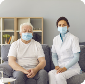 Portrait of therapeutist and aged white-haired man