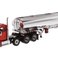 Kenworth T880S SBFA Tandem Day Cab in Red with Pusher Axle and Heil FD9300/DT-C4 Petroleum Tanker Trailer in Chrome