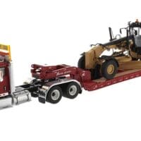 International HX520 Tandem Day Cab Tractor with XL 120 HDG Lowboy Trailer in Red and Cat 12M3 Motor Grader - Transport Series