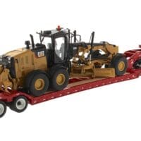 International HX520 Tandem Day Cab Tractor with XL 120 HDG Lowboy Trailer in Red and Cat 12M3 Motor Grader - Transport Series - Image 4