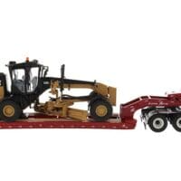 International HX520 Tandem Day Cab Tractor with XL 120 HDG Lowboy Trailer in Red and Cat 12M3 Motor Grader - Transport Series - Image 5