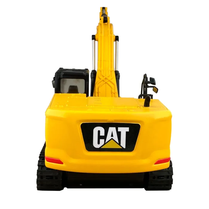 A yellow cat toy truck is shown from the back.